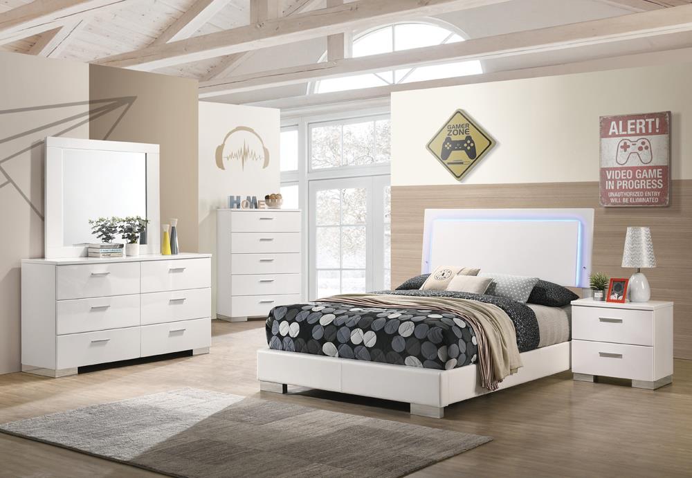 Felicity 5-piece Full Bedroom Set with LED Lighting Glossy White - 203500F-S5 - Luna Furniture