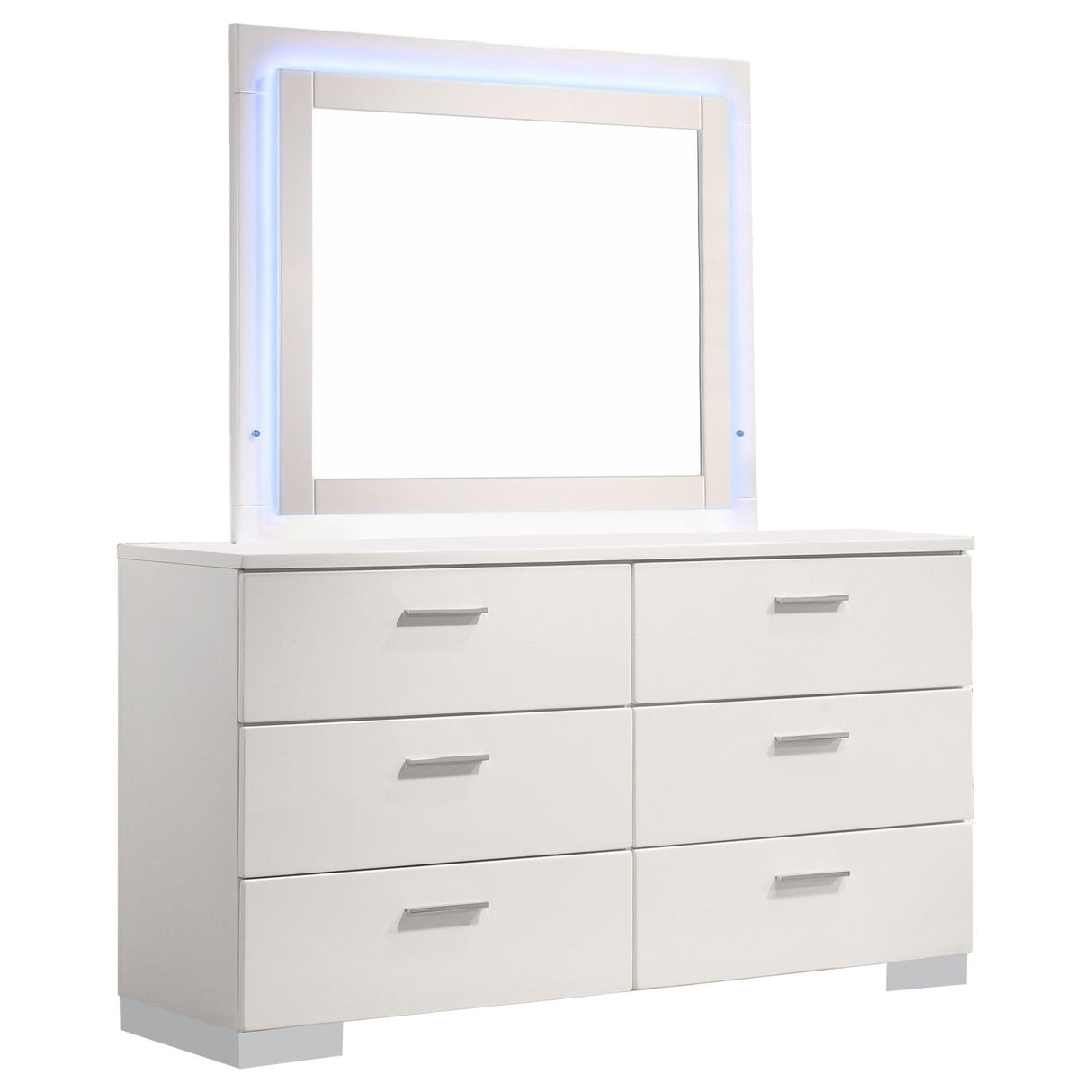 Felicity 6-drawer Dresser with LED Mirror Glossy White from Coaster - Luna Furniture