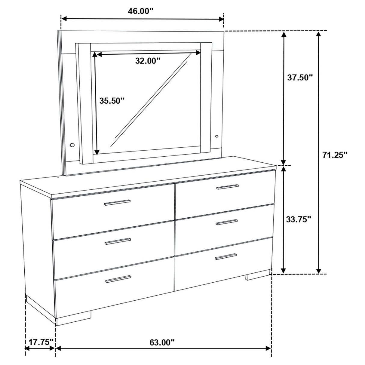 Felicity 6-drawer Dresser with LED Mirror Glossy White from Coaster - Luna Furniture