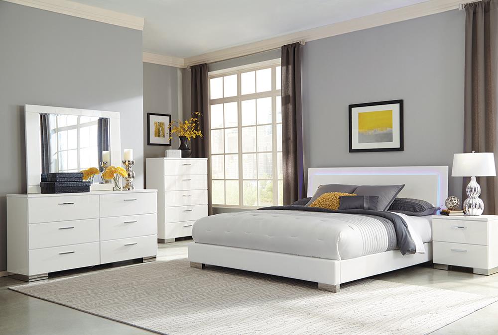 Felicity 6-piece Bedroom Set Glossy White with LED Bed Headboard - 203500KE-S6 - Luna Furniture