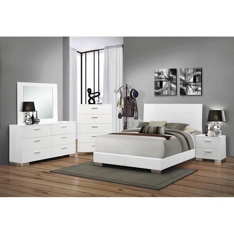 Felicity 6-piece Bedroom Set Glossy White with Plank Headboard - 203501KW-S6 - Luna Furniture