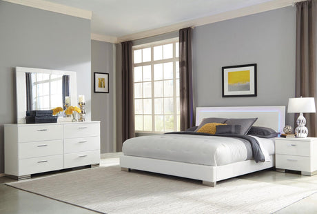 Felicity Bedroom Set with LED Light Headboard Glossy White - 203500KE-S4 - Luna Furniture