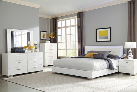 Felicity Bedroom Set with LED Light Headboard Glossy White - 203500KW-S5 - Luna Furniture