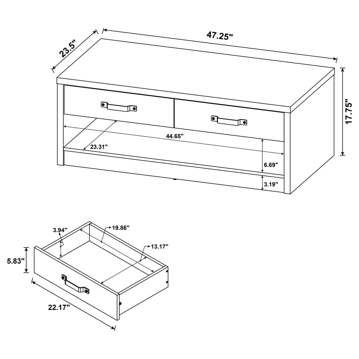 Felix 2-drawer Rectangular Engineered Wood Coffee Table Grey Driftwood - 707728 - Luna Furniture