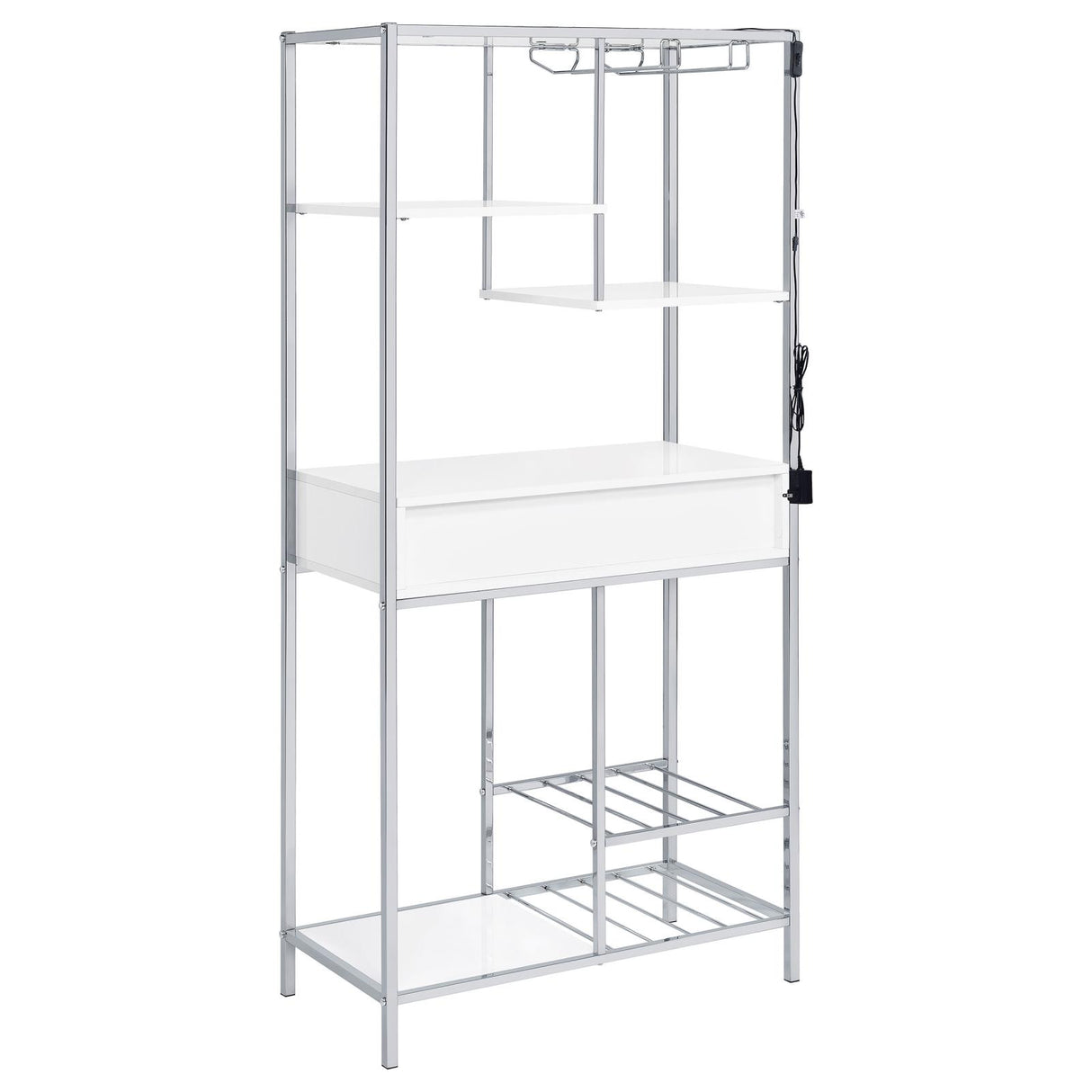 Figueroa 5-shelf Wine Cabinet with Storage Drawer White High Gloss and Chrome from Coaster - Luna Furniture