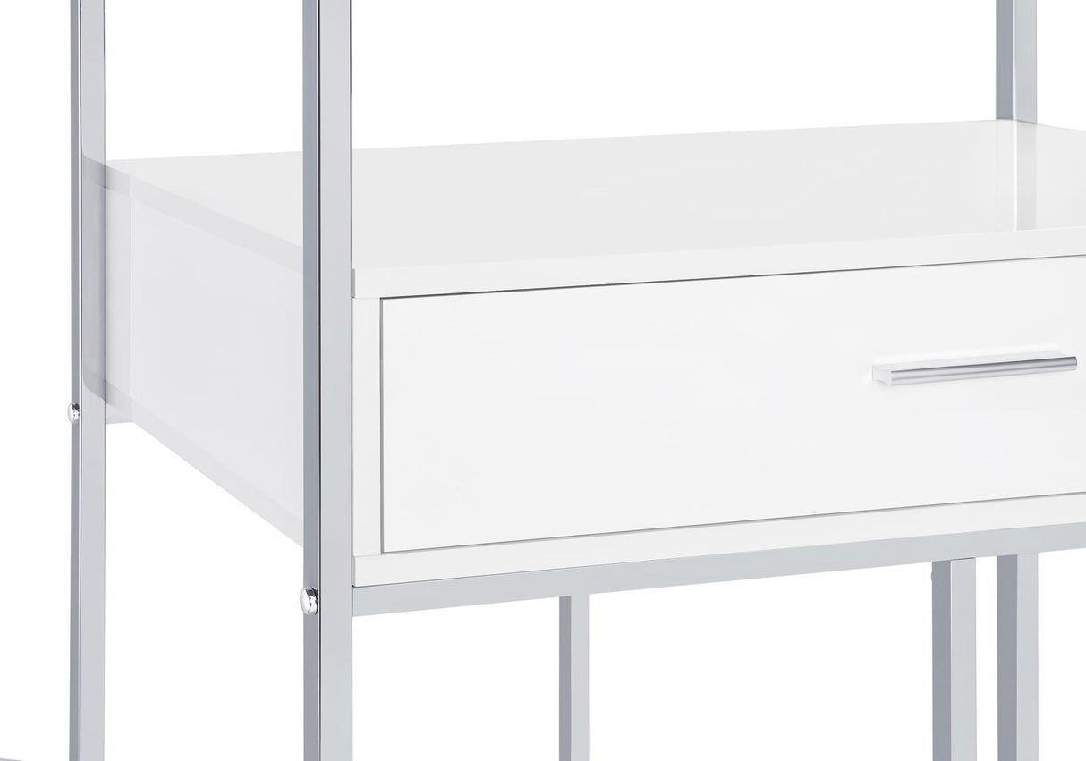 Figueroa 5-shelf Wine Cabinet with Storage Drawer White High Gloss and Chrome from Coaster - Luna Furniture