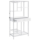 Figueroa 5-shelf Wine Cabinet with Storage Drawer White High Gloss and Chrome from Coaster - Luna Furniture