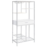 Figueroa 5-shelf Wine Cabinet with Storage Drawer White High Gloss and Chrome from Coaster - Luna Furniture