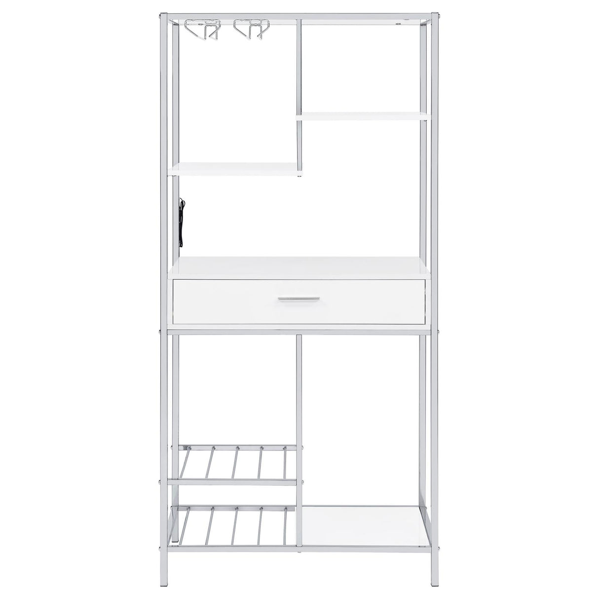 Figueroa 5-shelf Wine Cabinet with Storage Drawer White High Gloss and Chrome from Coaster - Luna Furniture