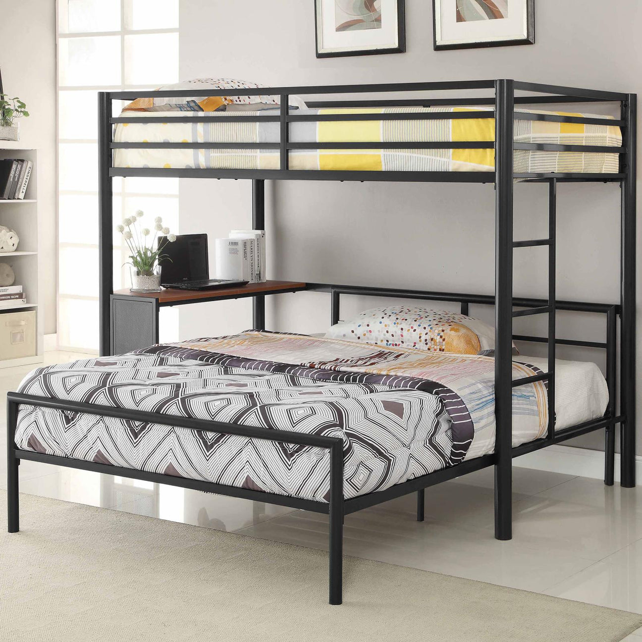 Fisher 2-Piece (Twin/Full) Metal Workstation Loft Bed Set Gunmetal from Coaster - Luna Furniture