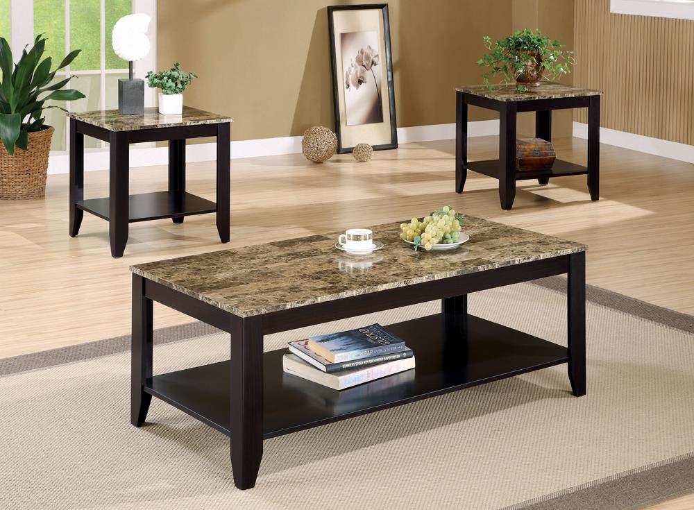 Flores 3-Piece Occasional Table Set with Shelf Cappuccino from Coaster - Luna Furniture