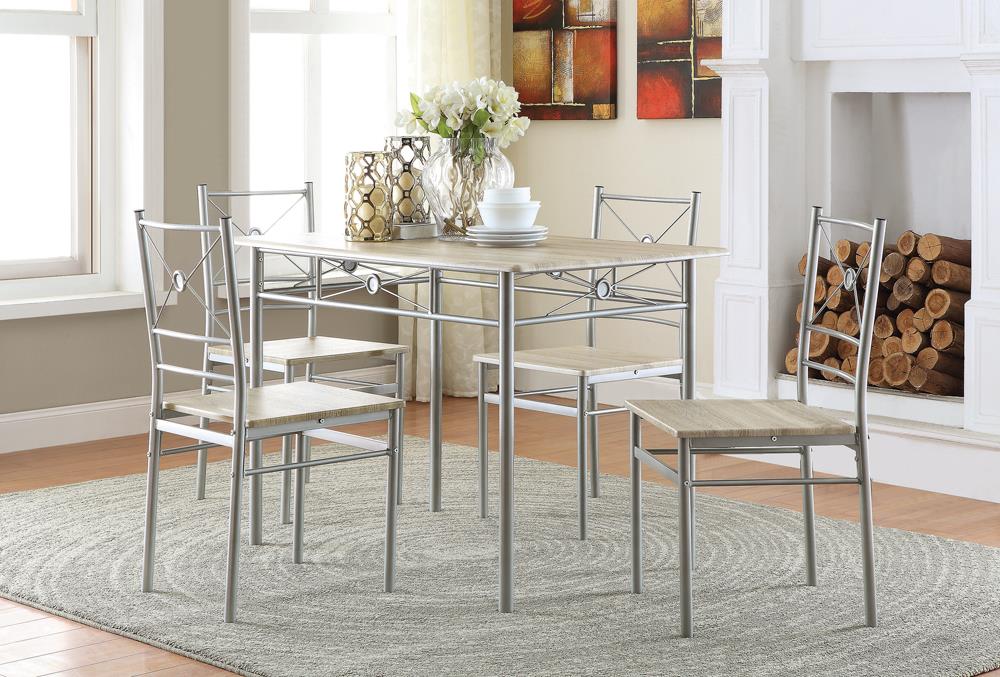 Fontana 5-piece Rectangular Dining Set Brushed Silver - 100035 - Luna Furniture