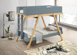 Frankie Wood Twin Over Twin Bunk Bed Van Courtland Blue and Natural from Coaster - Luna Furniture