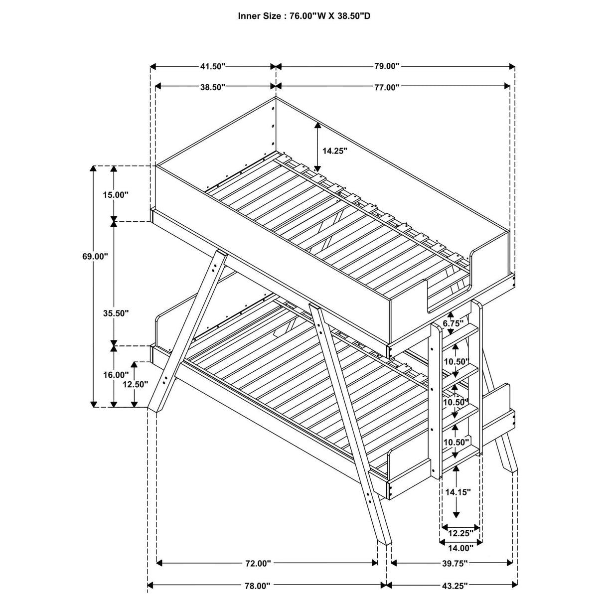 Frankie Wood Twin Over Twin Bunk Bed Van Courtland Blue and Natural from Coaster - Luna Furniture