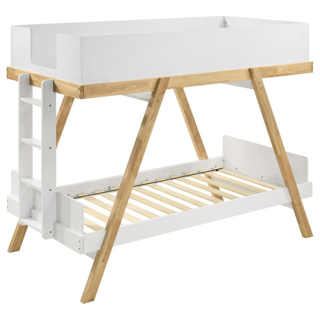 Frankie Wood Twin Over Twin Bunk Bed White and Natural - 460570T - Luna Furniture