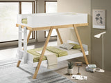 Frankie Wood Twin Over Twin Bunk Bed White and Natural from Coaster - Luna Furniture