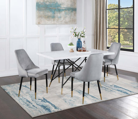 Gabrielle 5-piece Marble Top Rectangular Dining Table Set White and Grey - 190361-S5 - Luna Furniture