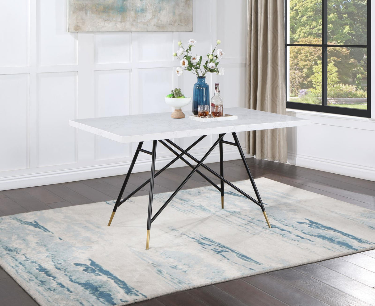 Gabrielle Rectangular Marble Top Dining Table White and Black - 190361 - Luna Furniture