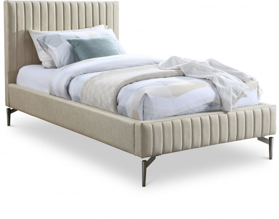 Gallo Faux Leather Twin Twin Bed Beige from Meridian - Luna Furniture