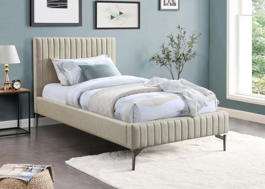 Gallo Faux Leather Twin Twin Bed Beige from Meridian - Luna Furniture