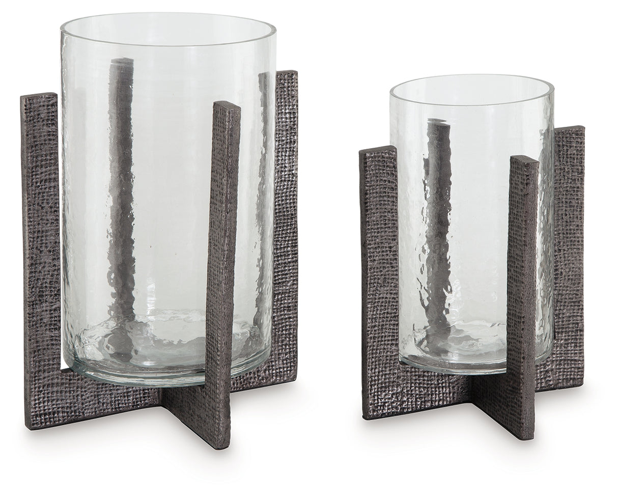 Garekton Clear/Pewter Finish Candle Holder, Set of 2 - A2000591 - Luna Furniture