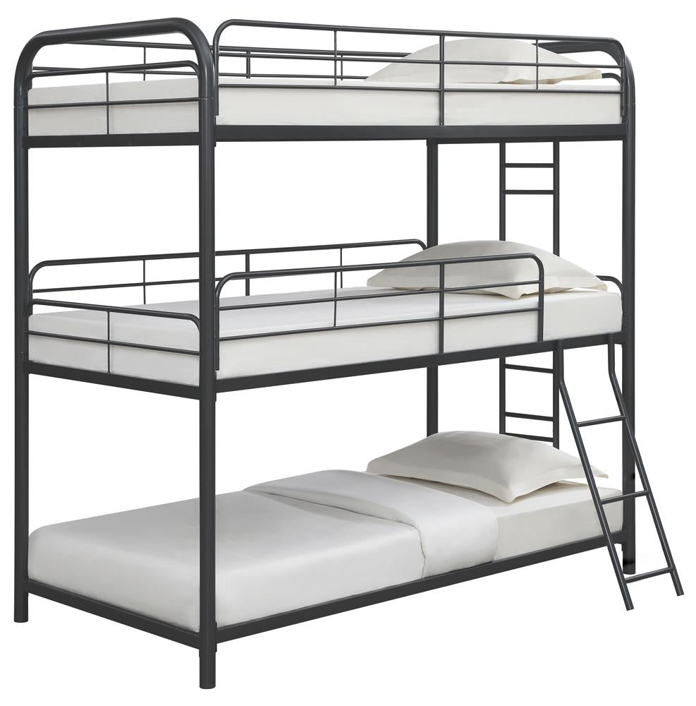 Garner Gunmetal Triple Bunk Bed with Ladder from Coaster - Luna Furniture