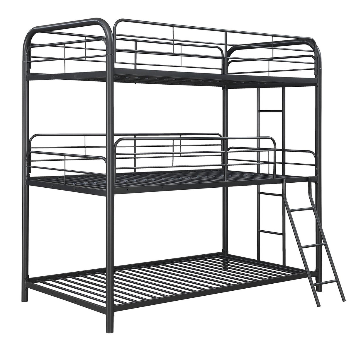 Garner Gunmetal Triple Bunk Bed with Ladder from Coaster - Luna Furniture