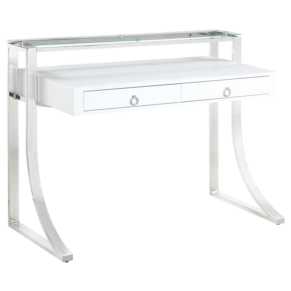 Gemma Glossy White/Chrome 2-Drawer Writing Desk from Coaster - Luna Furniture