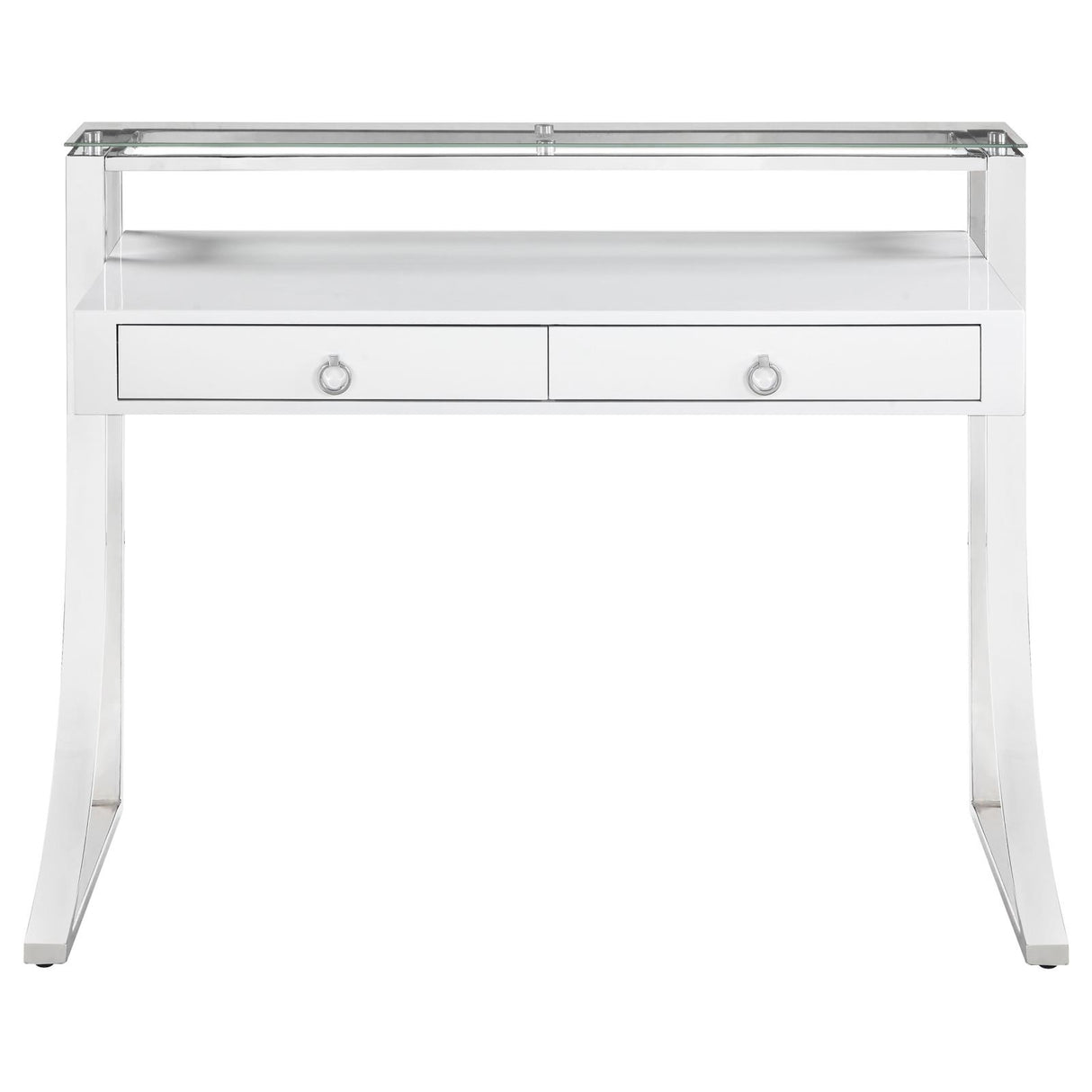 Gemma Glossy White/Chrome 2-Drawer Writing Desk from Coaster - Luna Furniture