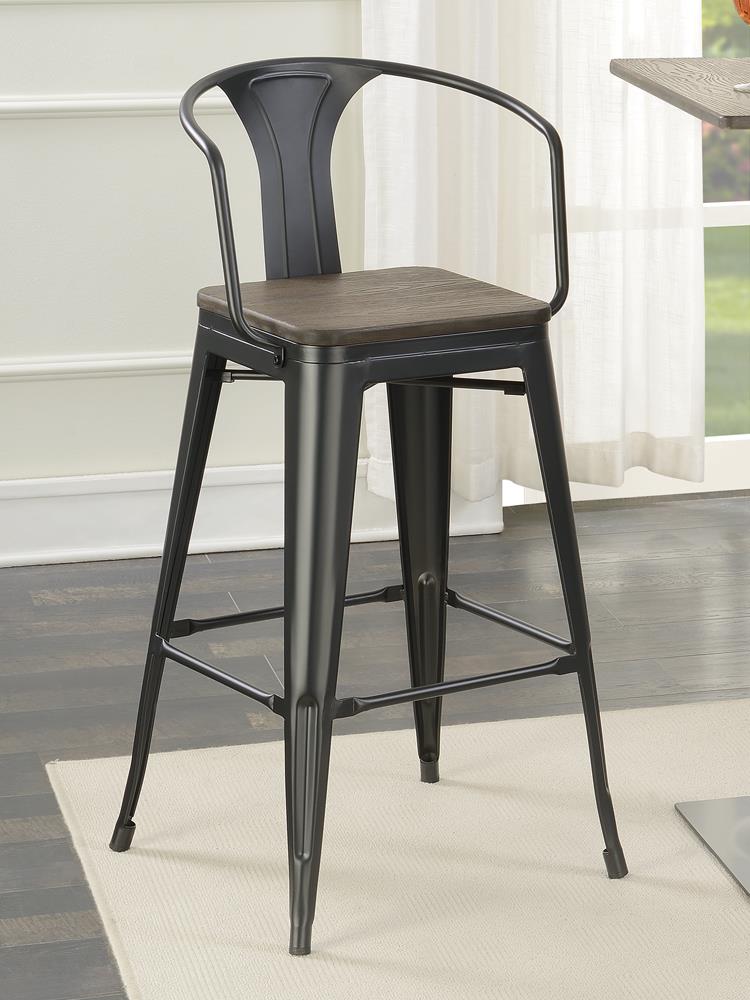 Geneva Dark Elm/Matte Black Wooden Seat Bar Stools, Set of 2 from Coaster - Luna Furniture