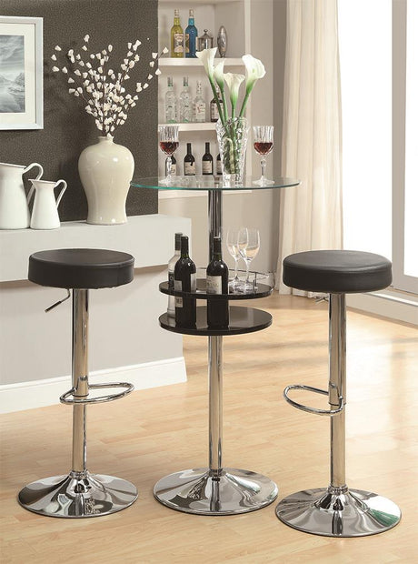 Gianella Black/Chrome Glass Top Bar Table with Wine Storage from Coaster - Luna Furniture