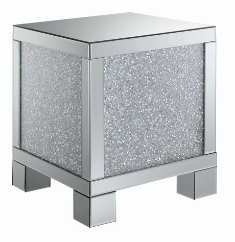 Gillian Square End Table Silver/Clear Mirror from Coaster - Luna Furniture