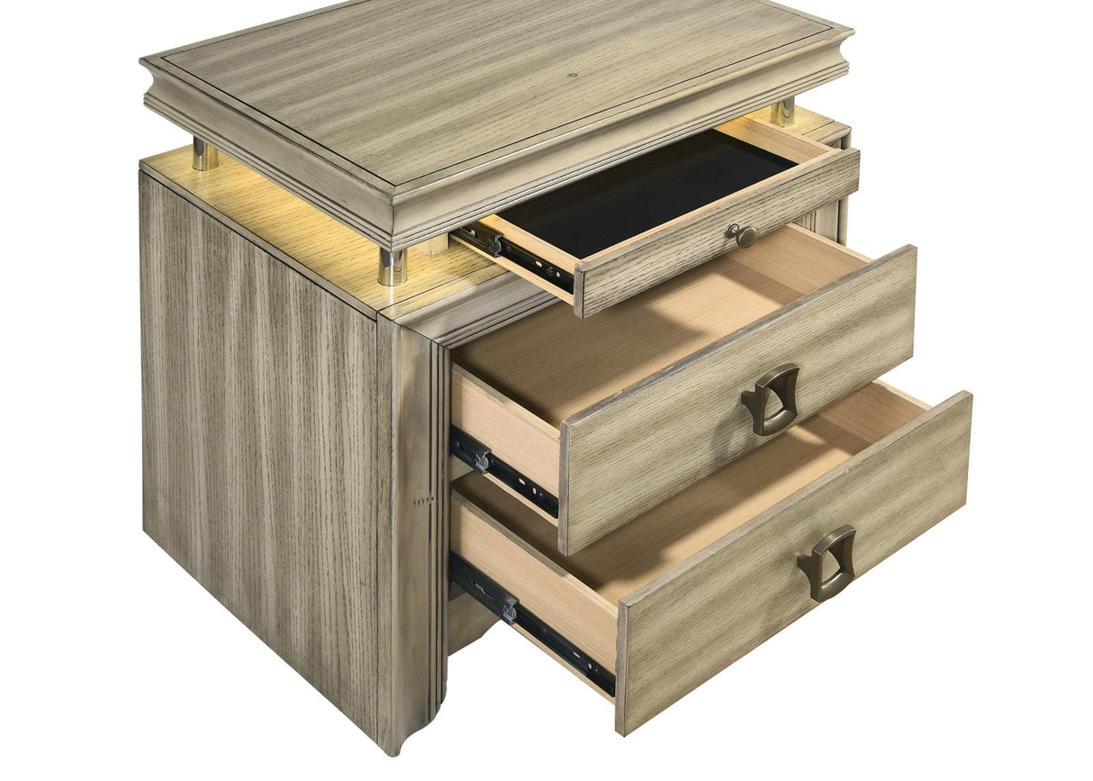 Giselle 3-drawer Nightstand Bedside Table with LED Rustic Beige from Coaster - Luna Furniture