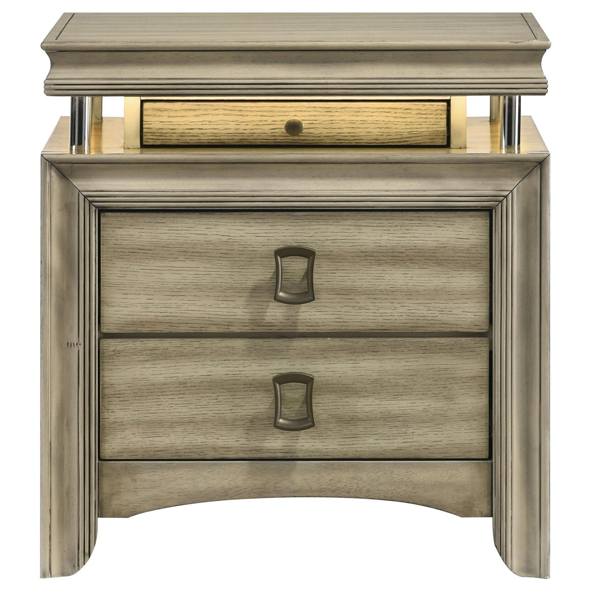 Giselle 3-drawer Nightstand Bedside Table with LED Rustic Beige from Coaster - Luna Furniture