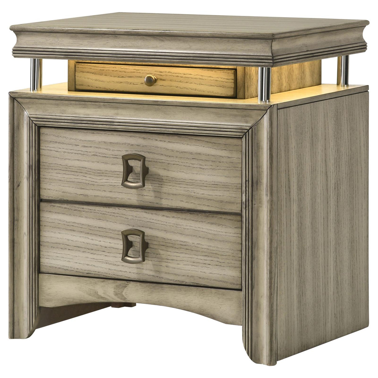 Giselle 3-drawer Nightstand Bedside Table with LED Rustic Beige from Coaster - Luna Furniture