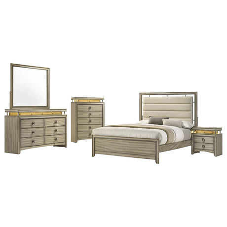 Giselle Rustic Beige 5-Piece Eastern King Panel Bedroom Set from Coaster - Luna Furniture