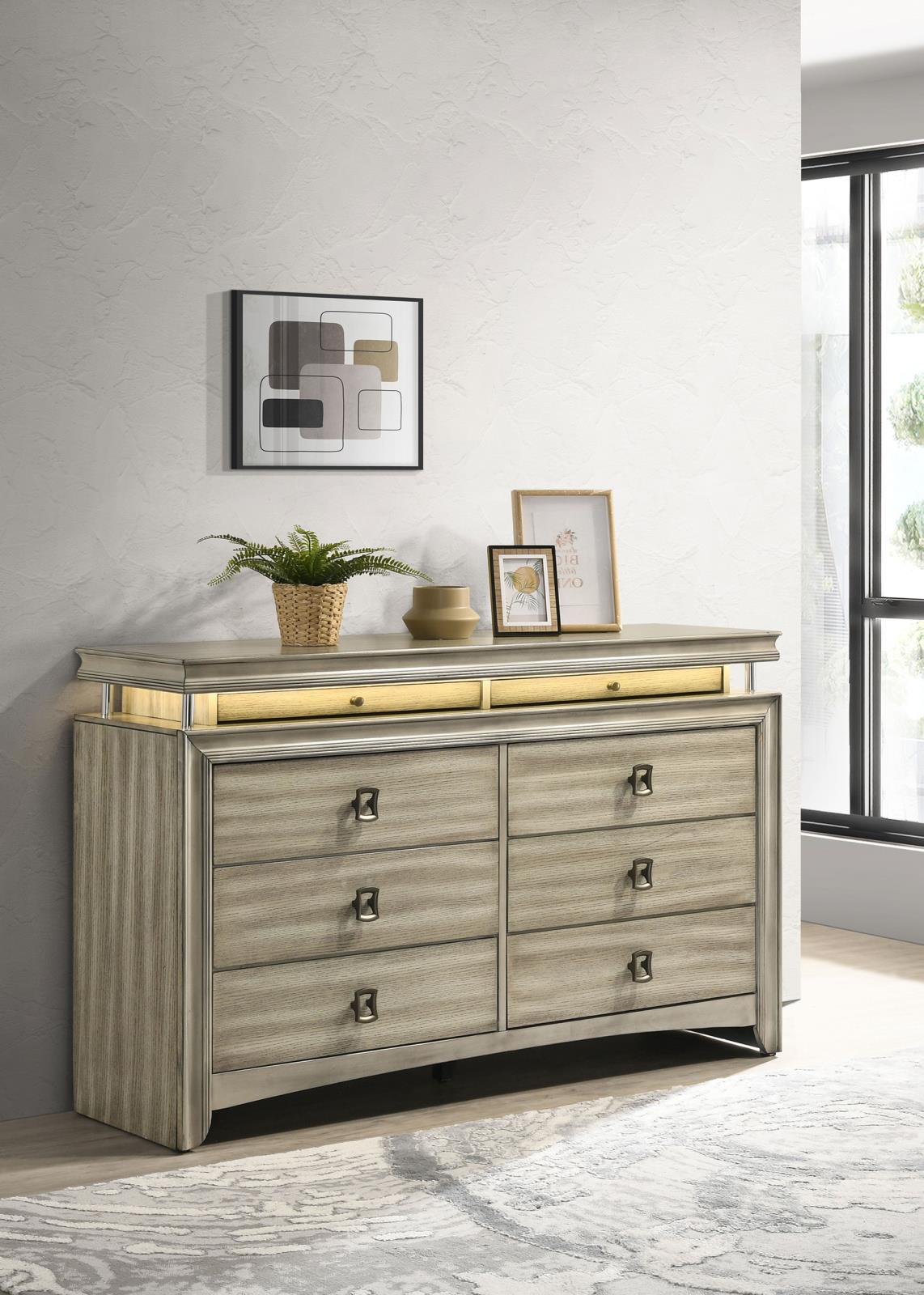 Giselle 8-drawer Bedroom Dresser with LED Rustic Beige from Coaster - Luna Furniture