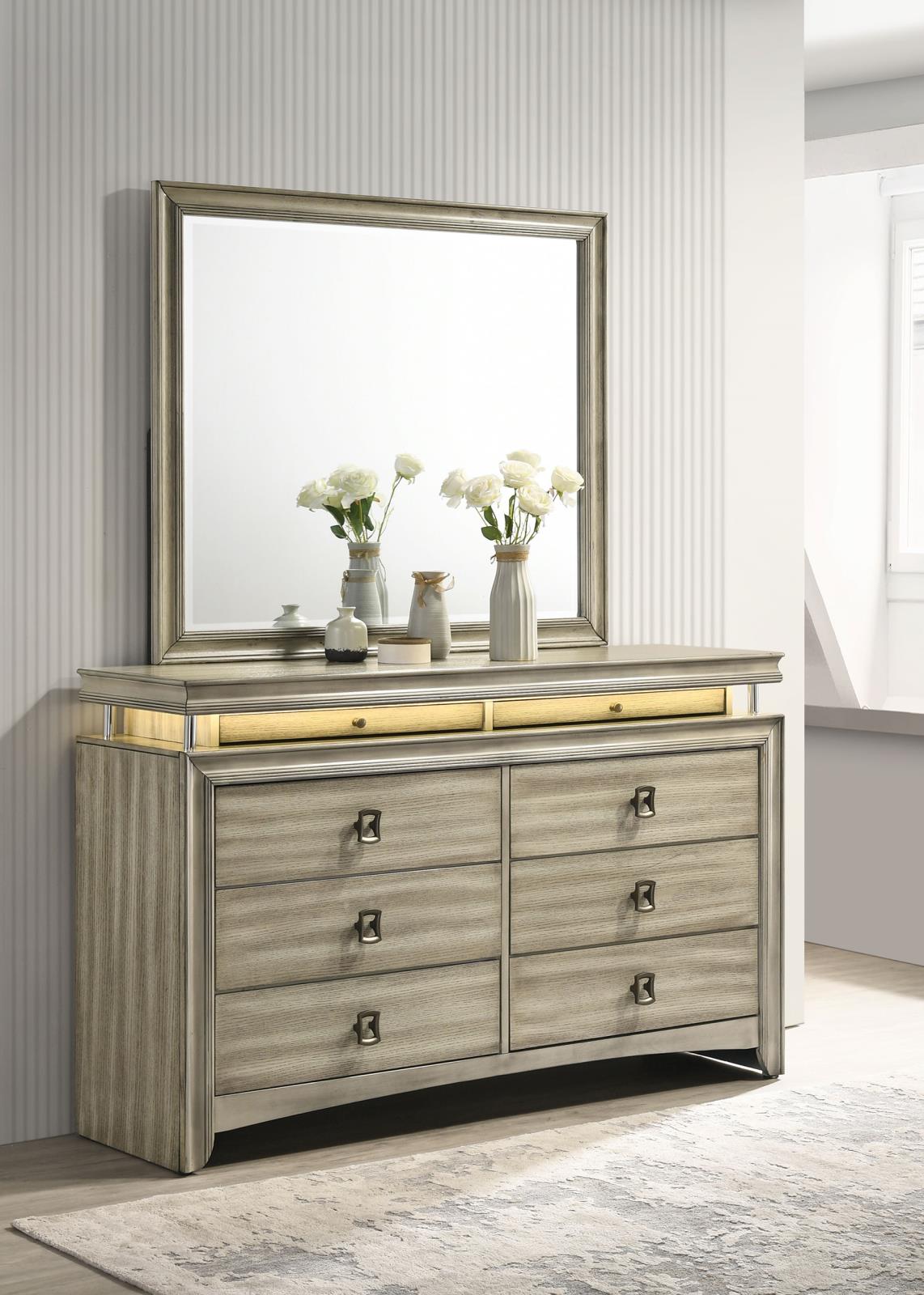 Giselle Rustic Beige 8-Drawer Bedroom Dresser with LED Mirror from Coaster - Luna Furniture