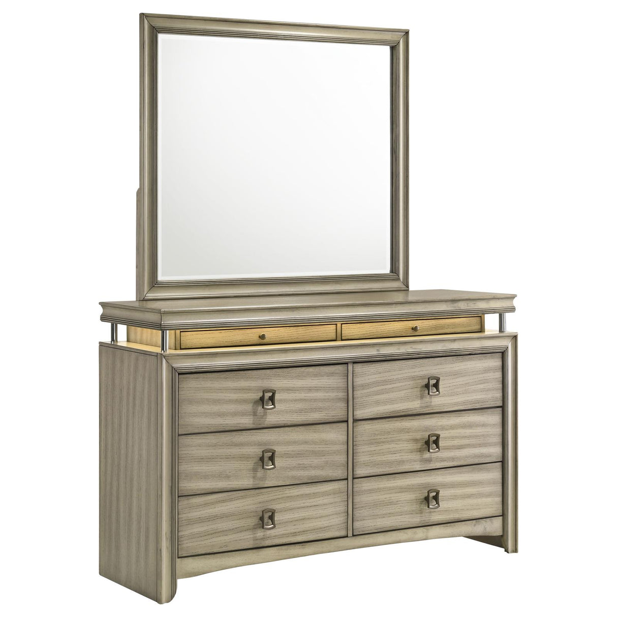 Giselle Rustic Beige 8-Drawer Bedroom Dresser with LED Mirror from Coaster - Luna Furniture