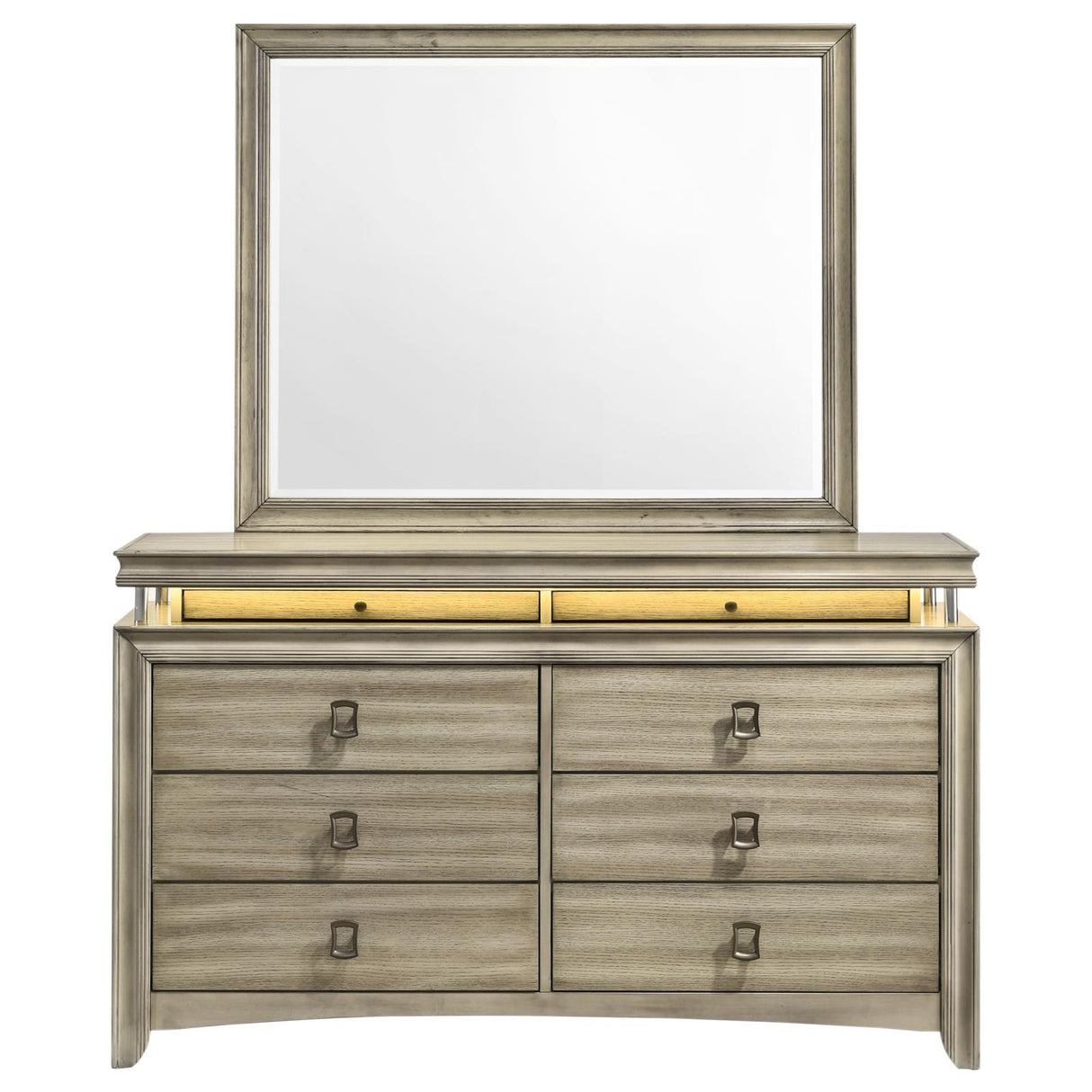 Giselle Rustic Beige 8-Drawer Bedroom Dresser with LED Mirror from Coaster - Luna Furniture