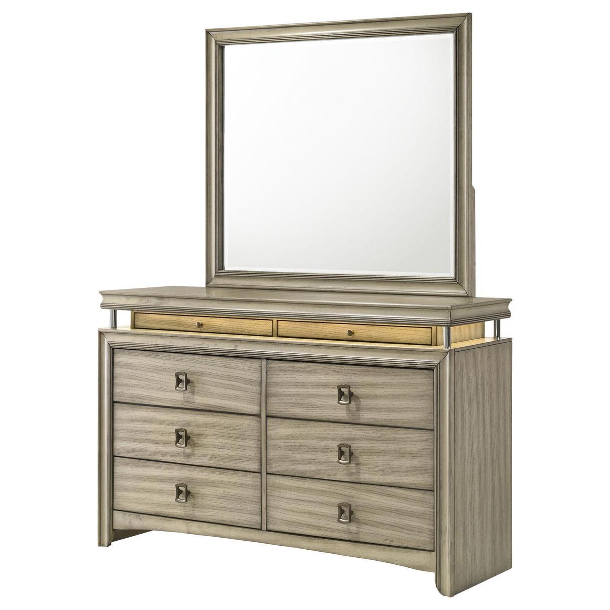 Giselle Rustic Beige 8-Drawer Bedroom Dresser with LED Mirror from Coaster - Luna Furniture