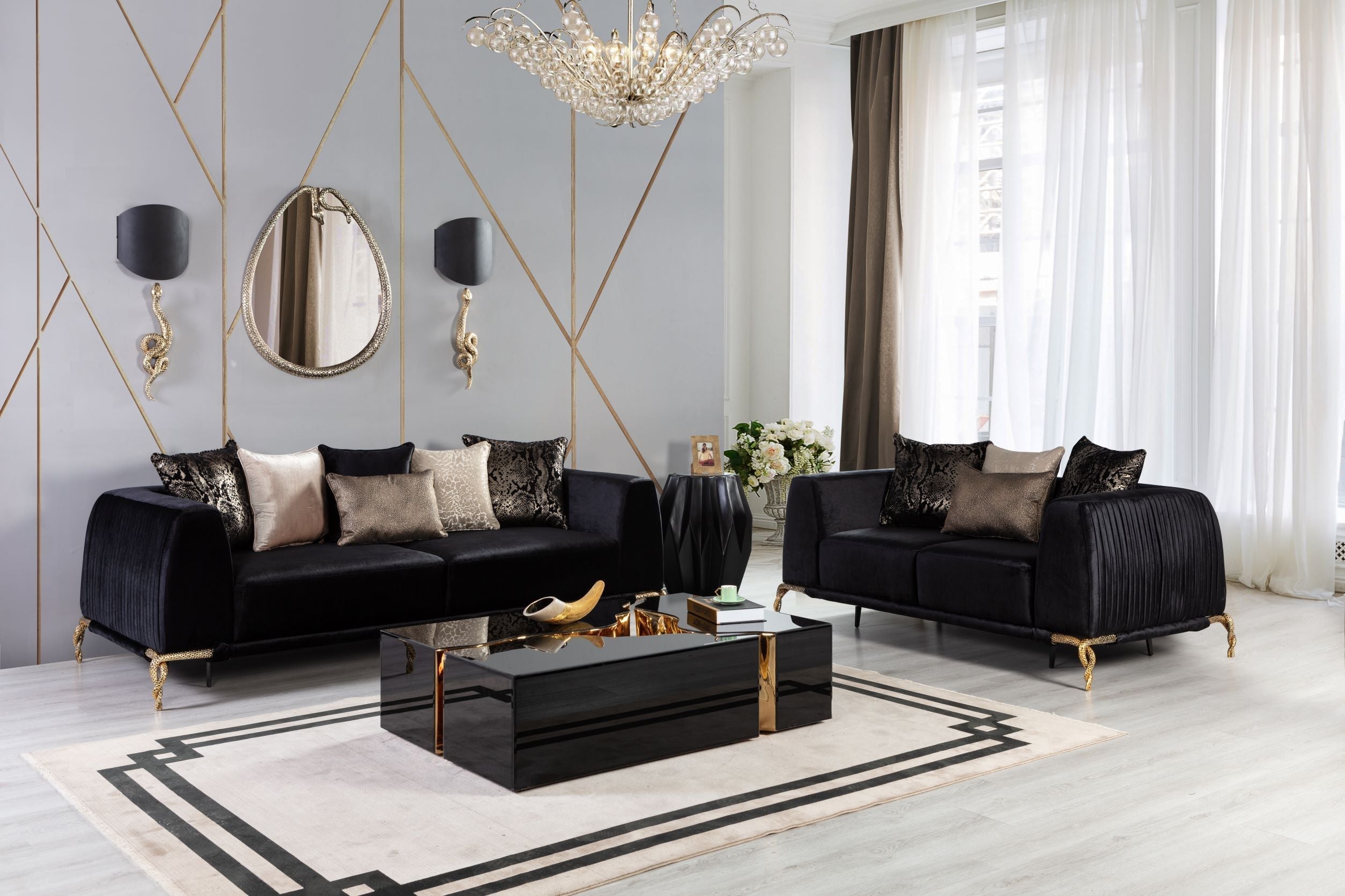 Giselle Black Velvet Sofa & Loveseat from Nova Furniture – Luna