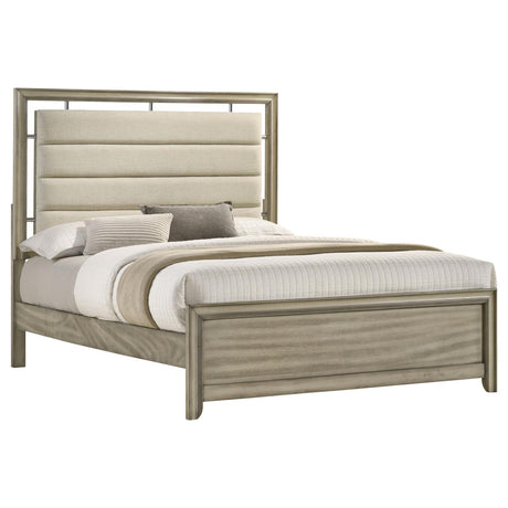 Giselle California King Panel Bed with Upholstered Headboard Rustic Beige - 224391KW - Luna Furniture