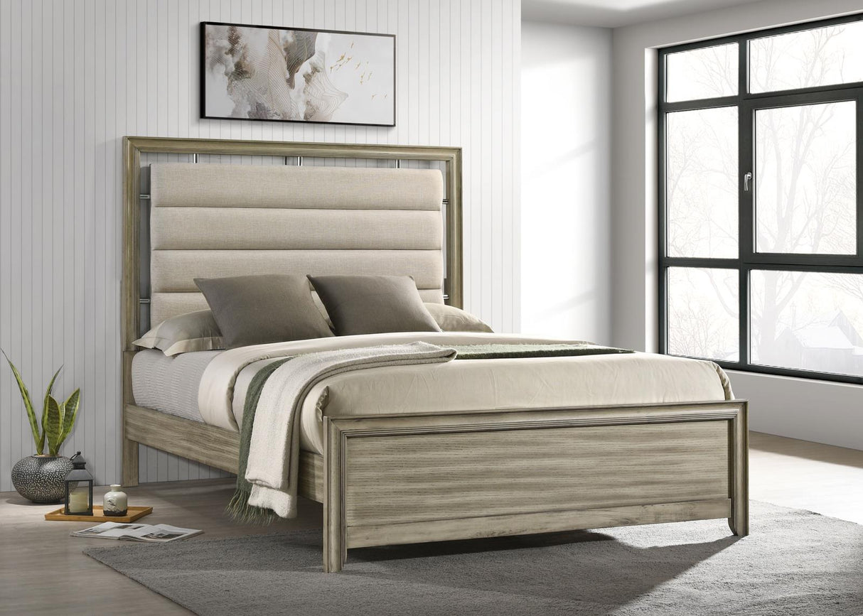 Giselle California King Panel Bed with Upholstered Headboard Rustic Beige from Coaster - Luna Furniture