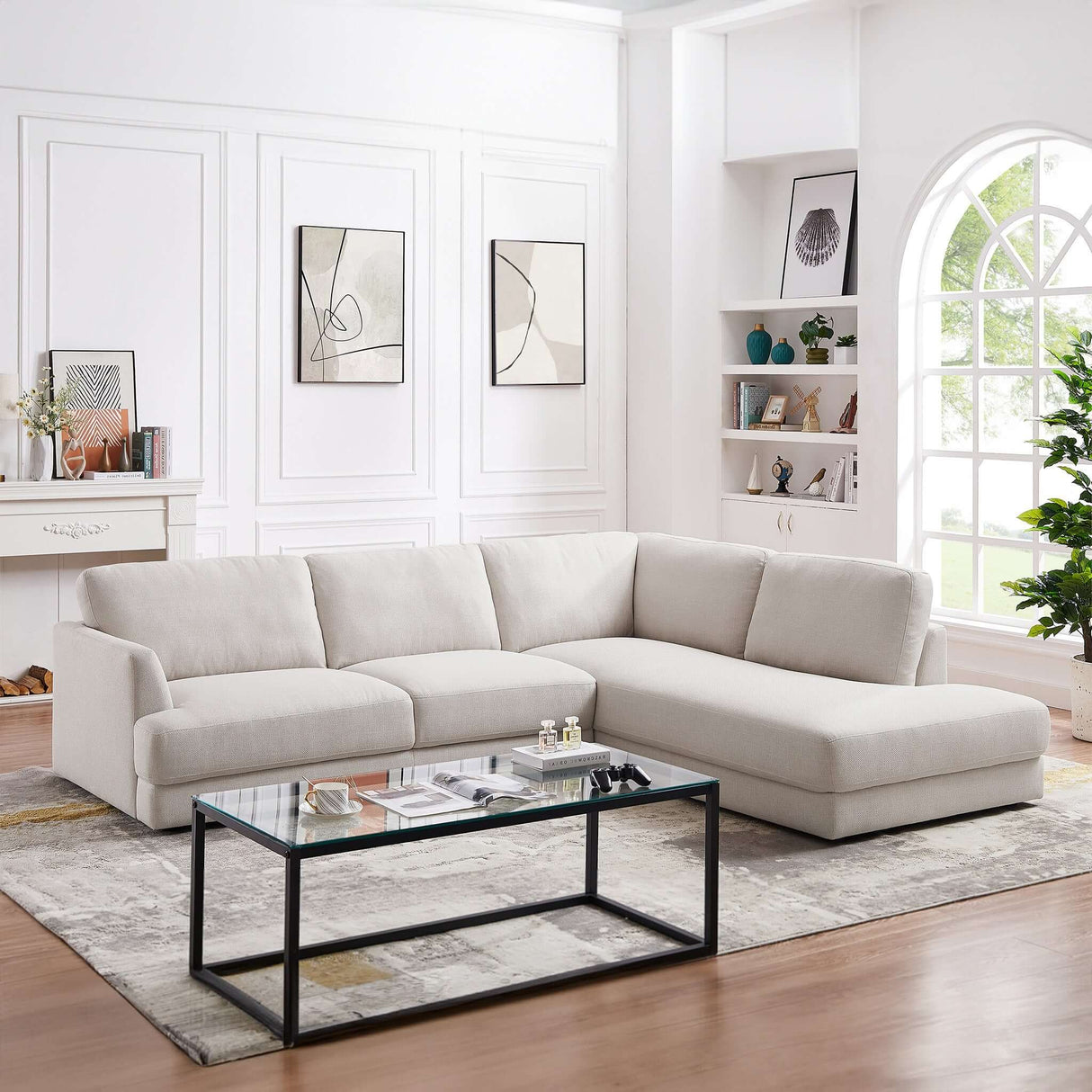 Glander  Mid-century Modern Cozy Sectional Sofa Grey / Right Sectional / Linen - AFC01908 - Luna Furniture