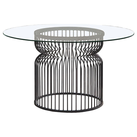 Granvia Round Glass Top Dining Table Clear and Gunmetal - 193511BG - Luna Furniture