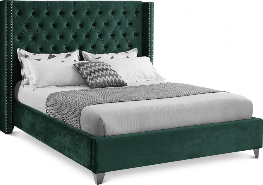 Aiden Green Velvet Full Bed from Meridian - Luna Furniture