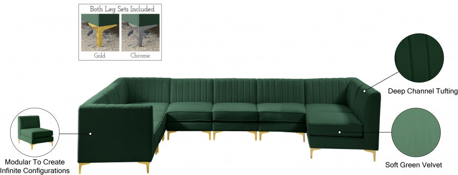 Alina Green Velvet Modular Sectional from Meridian - Luna Furniture