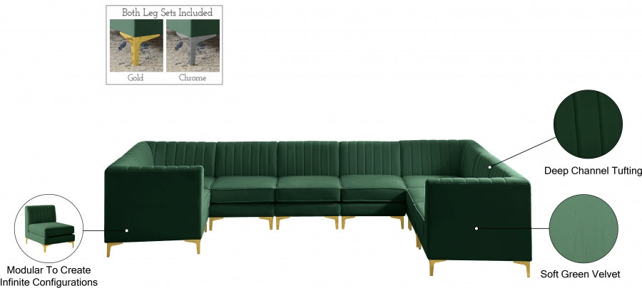 Alina Green Velvet Modular Sectional from Meridian - Luna Furniture