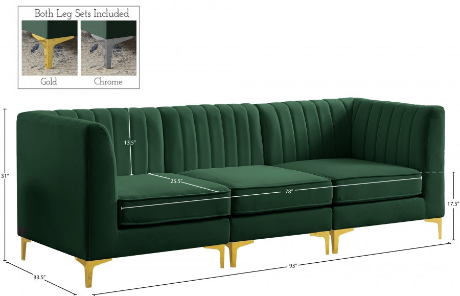 Alina Green Velvet Modular Sofa from Meridian - Luna Furniture